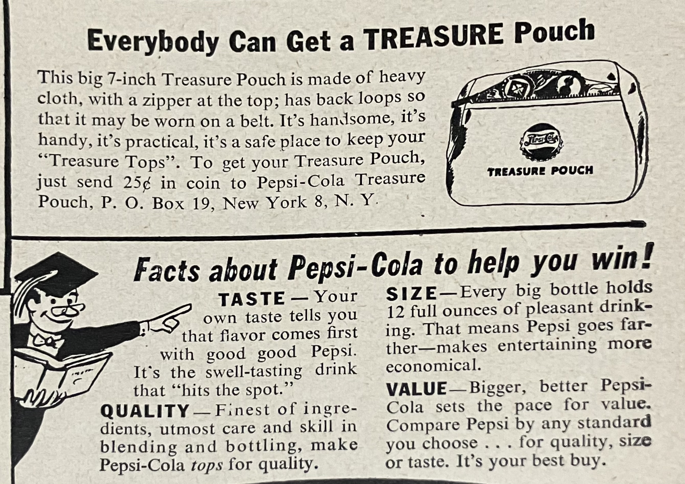 closeup of offer for Treasure Tops Pouch from print ad